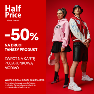 W HalfPrice 50% ceny drugiego tańszego produktu wraca na kartę podarunkową MODIVO.